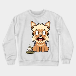 Funny yorkshire terrier steps on a dirty diaper Crewneck Sweatshirt